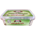 Ziyad Halva with Pistachio presented in a clear container, featuring a green label and markings in both English and Arabic with the product weight of 25.7 ounces.